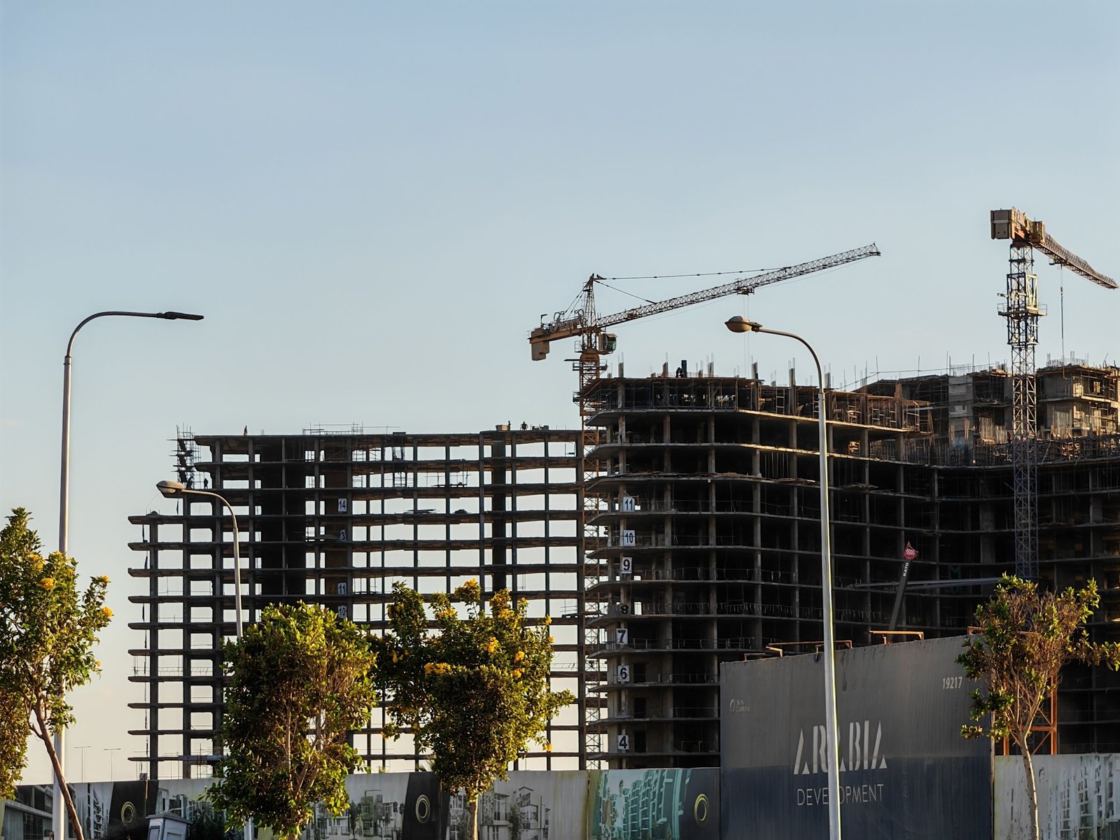 Dubai construction site with tower cranes