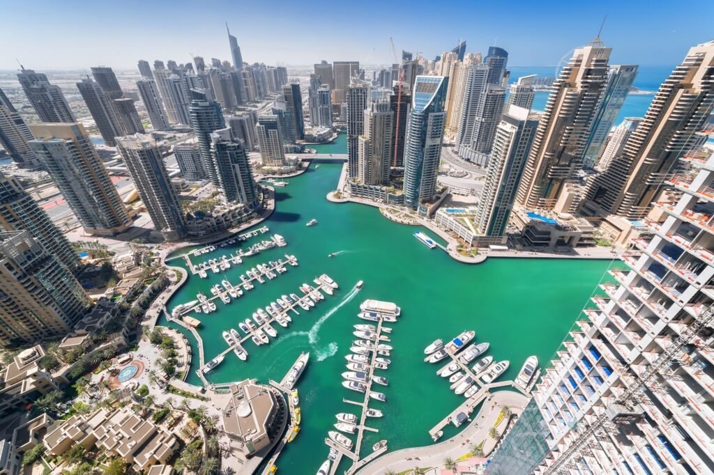 Aerial view of Dubai Marina harbour