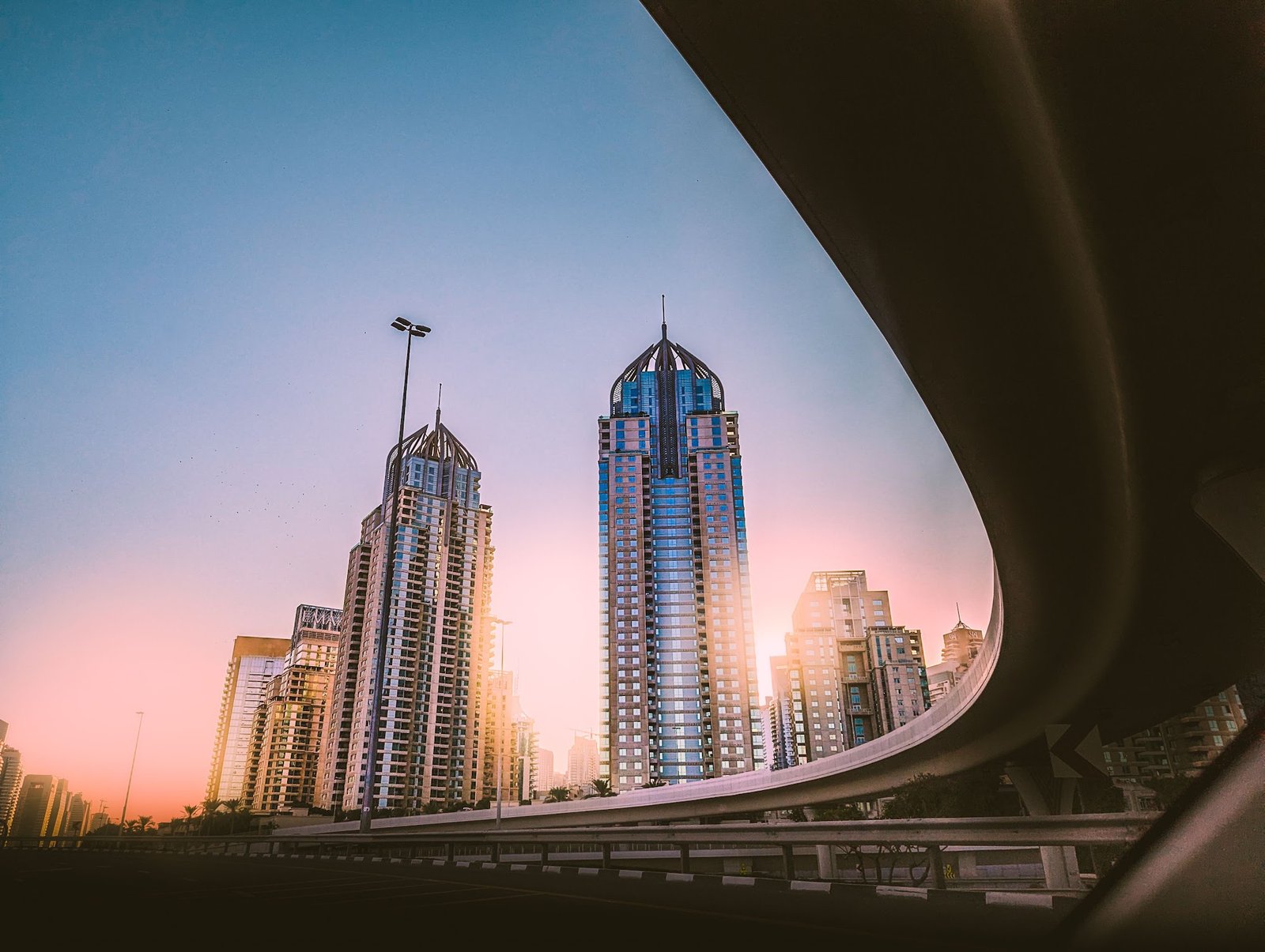 Dubai residential towers at dusk