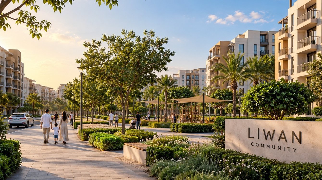 Artist's impression of a landscaped street in the Liwan community