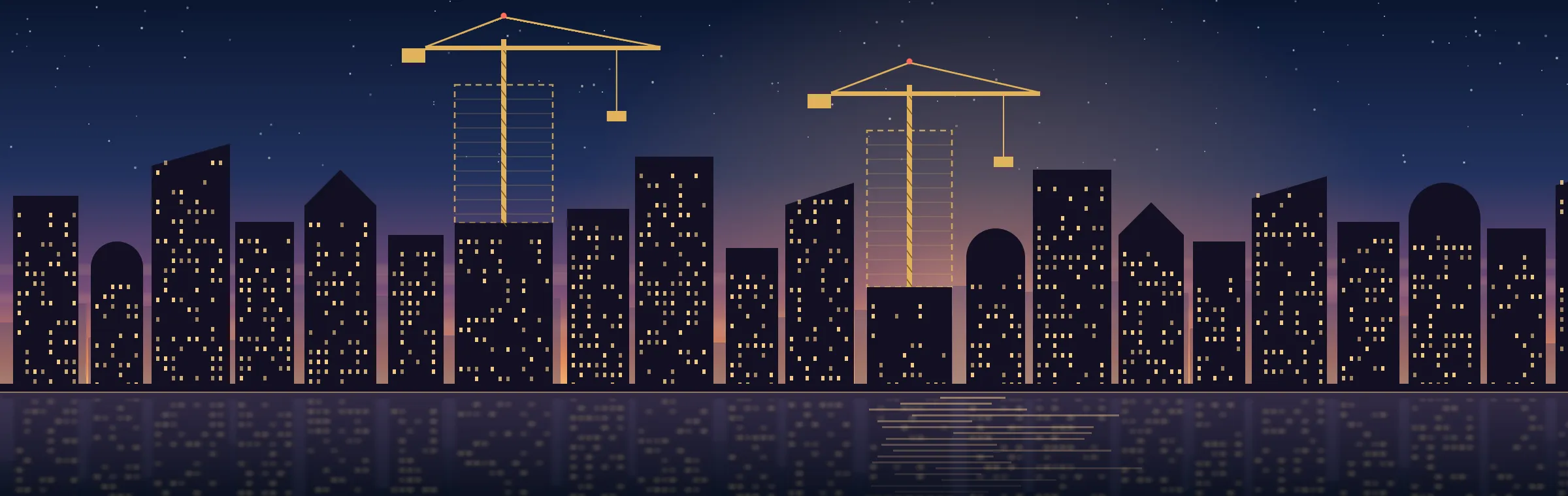 Dubai skyline at dusk with towers under construction, illustrating selling off-plan property before handover